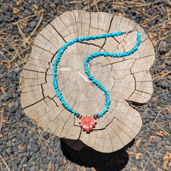 Navajo Necklace Handmade Sleeping Beauty Turquoise & Spiny Oyster NA Jewelry*** - Picture 3 of 10